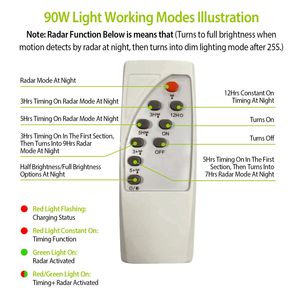 Lampe solaire extérieure étanche IP65 pour allée avec capteur radar et télécommande, 180 LED, éclairage sans fil - Product Image 2
