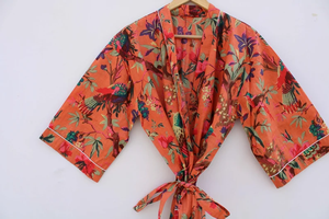 Bata Kimono de Algodón Suave y Transpirable con Estampado de Dibujos Animados para Mujer, Camisón de Verano Hecho a Mano ODM con Cuello en V, Cintura Elástica y Largo hasta la Rodilla - Product Image 4