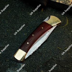 Cuchillo Plegable Hecho a Mano de Acero Inoxidable con Mango de Madera Padauk Roja y Latón, Cuchillo de Bolsillo Plegable para Exteriores, Personalizable OEM - Product Image 4