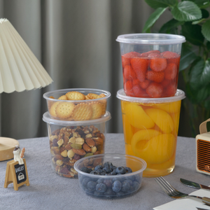 Recipiente Redondo Transparente Desechable de PP, Libre de BPA, Apto para Microondas, para Sopa, con Tapa, para Camping, en Varios Tamaños, Económico - Product Image 1