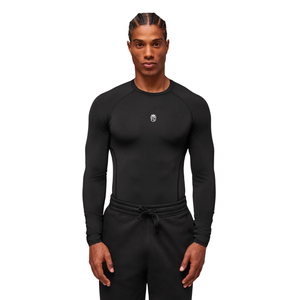Chemise de compression à manches longues pour homme, coupe ajustée, anti-transpiration, pour entraînement, gym, sport, sous-vêtement technique, noir - Product Image 1