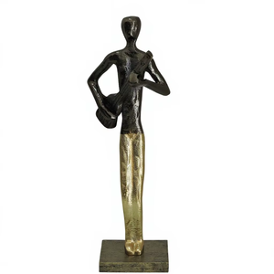 Estatua de Guitarrista Abstracta Hecha a Mano en Aluminio - Escultura Moderna de Músico con Acabado en Bronce y Dorado de Doble Tono - Product Image 1