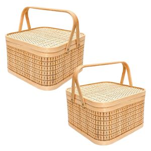 PHU HAO Best Selling Eco-Friendly Bamboo Gift <b>Basket</b> <b>Square</b> Woven Gift <b>Basket</b> with Hinged Lid and Handles Home Decor - Product Image 1