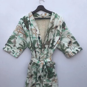 Wholesaler Manufacturer Cotton Bath Robe Beach Kimono Dressing Gown <b>Cardigan</b> Floral Butterfly V-neck Drawstring Closure Quick - Product Image 6