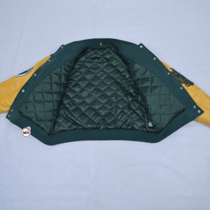 Green and Yellow Varsity Jacket with Embroidered N Logo and Lettering, Full Sleeve Turn-<b>down</b> Collar Polyester Cotton Shell OEM - Product Image 5