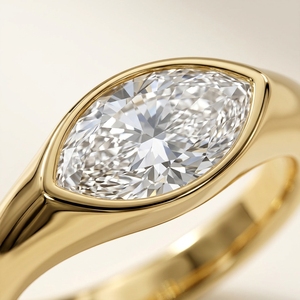 Anillo de compromiso Aurelia East West de oro de 14k con diamante marquesa de 1 quilate, engaste de bisel abovedado, ideal para fiestas, aniversarios, bodas, regalo, joyería de lujo para uso diario. - Product Image 2