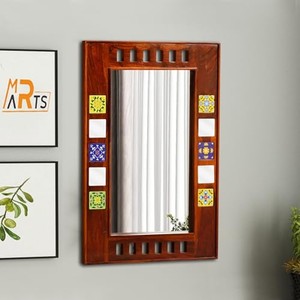 Sheesham Wood Geometric <b>Mirror</b> with Ceramic Tiles | Handcrafted Wholesale - Product Image 5