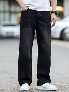 Jean en denim noir coupe droite à jambe large pour homme - Nouveau design, taille mi-haute, respirant, en coton et élasthanne, pantalon décontracté pour l'été et l'automne - Product Image 2