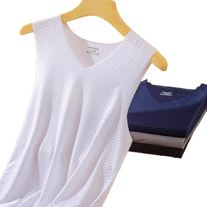 Débardeur en coton pour homme, col en V, couleur unie, style décontracté, respirant, tricoté, gris - Product Image 3