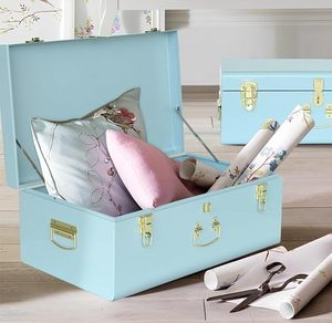 Sky <b>Blue</b> Decorative Metal Trunk Set Vintage Style Keepsake <b>Storage</b> <b>Boxes</b> with Polished Gold Latches for Bedroom and Nursery - Product Image 5