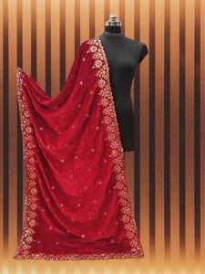 Luxury Red Velvet Bridal Dupattas Heavy Gold Zari <b>Sequin</b> Embroidery Women Traditional Ramadan Eid Mubarak Wedding <b>Shawls</b> Festive - Product Image 5
