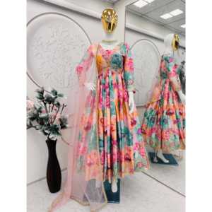 Robes de soirée de créateur, tenue de soirée élégante, robe Anarkali avec pantalon et dupatta - Product Image 4