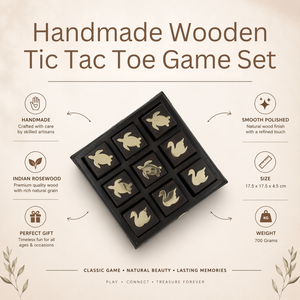 Jeu de Tic Tac Toe en bois fait main |   Plateau de jeu de Tic-Tac-Toe en bois de palissandre indien |   Cadeau décoratif stratégique, classique et haut de gamme - Product Image 5