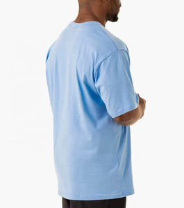 T-shirt pour homme bleu clair à manches courtes, col rond, coupe classique, couleur unie, jersey décontracté, 100% coton, design uni - Product Image 2