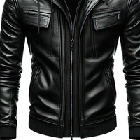 Blouson de motard en cuir véritable noir pour homme, style universitaire, avec capuche amovible, épaulettes rembourrées, OEM