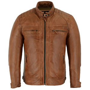 Blouson de motard en cuir haute performance pour homme, blouson moto ergonomique en cuir pour homme, blouson de motard classique en cuir marron pour homme - Product Image 1