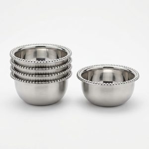 Ensemble de bols en satin SS304 faits à la main de 12 cm avec perles brillantes, quatre bols à dessert avec bordure de perles Payal pour la décoration de la maison ou la présentation en hôtel - Product Image 1