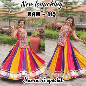 NAVRATRI SPECIAL LAHENGA & CHOLI PURE COTTON HEAVY GAMATHI WORK & REAL <b>MIRROR</b> WORK SUIT - Product Image 1