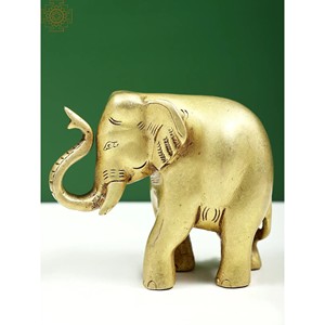 Statue d'éléphant en laiton de 4 pouces faite à la main avec coffre vers le haut petit article de sculpture de décoration intérieure - Product Image 1