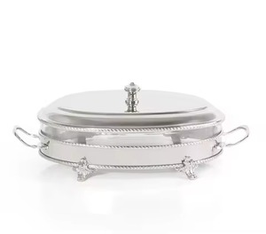 Plat de service chauffe-plats carré en acier inoxydable à profil bas, bord perlé, le plus vendu, idéal pour la table à domicile - Product Image 2