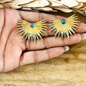Creative Boho Sunburst <b>Stud</b> <b>Earrings</b> Brass 18k Gold Plated Turquoise Women's Gift Celestial Burst Wholesale OEM ODM - Product Image 2