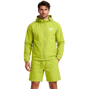 Conjunto Corto de Chaqueta Cortavientos de Nailon y Poliéster para Hombre, Ropa Ligera de Moda Urbana de Dos Piezas con Logotipo Personalizado - Product Image 3