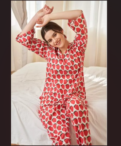 Ensemble pyjama en coton imprimé pour femmes, vêtements de nuit à rayures, haut à manches longues, pantalon, tenue assortie - Product Image 1