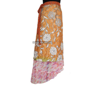 Nouvelle collection Bohème de jupes longues en soie de sari recyclée réversibles, jupes longues magiques en soie de sari recyclée, jupes longues imprimées indiennes à enrouler - Product Image 4