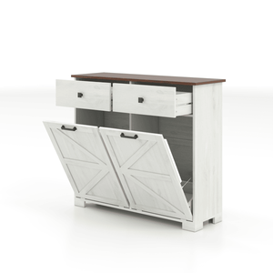 Mobiletto per rifiuti da 20 galloni autoportante con doppia anta a ribalta, stile rustico, cassetto a scomparsa per riciclaggio e stoccaggio in cucina - Product Image 3