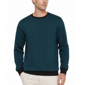 Sudadera Personalizada OEM para Hombre en Color Verde Azulado Oscuro con Cuello y Puños en Contraste Negro, Sudadera de Forro Polar - Product Image 1