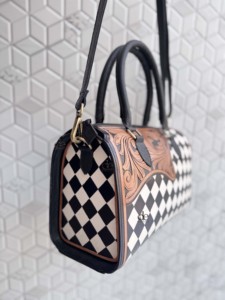 Hand Tooled Checkered Genuine Leather Tote Bag Cross-<b>Body</b> Western Fashion New Arrival Stylish Luxury Bag Classic Women's Handbag - Product Image 2