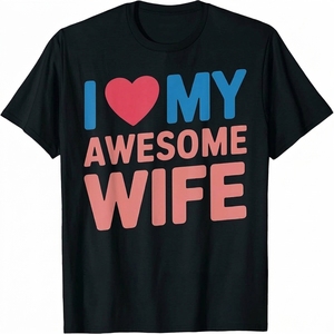 Camiseta azul de manga corta con cuello redondo para hombre, estilo casual, de corte regular, con estampado de algodón, de la marca I Love My Awesome Wife - Product Image 4