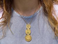 Collier Pendentif Trois Pièces Plaqué Or 24K Vintage pour Femme, Chaîne en Alliage, Bijoux avec Zircon Cubique, Breloques Tendance