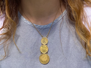 Collar con colgante de tres monedas chapado en oro de 24K vintage para mujer, cadena de aleación, joyería con circonita cúbica, dijes de moda - Product Image 1