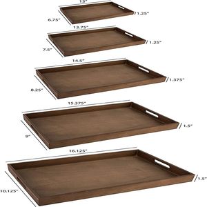 Colección de Bandejas de Madera Rústicas para Servir, 5 Tamaños, Apilables, con Asas, de Primera Calidad para Hoteles y Restaurantes - Product Image 1