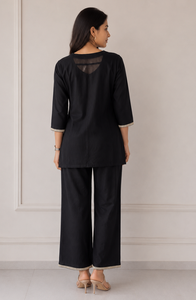 Conjunto de Kurta y Pantalón Bordados Negros para Mujer, Ropa Étnica Estampada, Estilo Casual y Festivo - Product Image 2