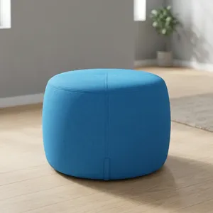 Blue Round Pouf Ottoman Soft Cushioned Floor <b>Stool</b> Modern Footrest Seat for Living Room <b>Bedroom</b> Lounge Home Decor Furniture - Product Image 4