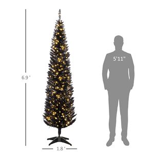 7ft Slim Artificial Christmas <b>Tree</b> with Realistic Branches and Warm White LED <b>Lights</b> Black Pencil <b>Tree</b> Decor - Product Image 3