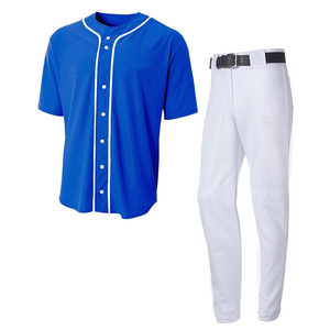 Ensemble de maillot de baseball bleu pour homme avec pantalon blanc, manches courtes, boutons sur le devant, respirant, en polyester, uniforme, coupe classique - Product Image 1