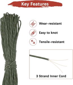 Cordon <span class=keywords><strong>de</strong></span> tente réfléchissant vert foncé, cordes <span class=keywords><strong>de</strong></span> camping, lignes <span class=keywords><strong>de</strong></span> maintien ultralégères, corde paracorde à 3 brins pour tentes <span class=keywords><strong>de</strong></span> camping, bâches et randonnée - Product Image 2