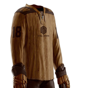 Ensemble uniforme de hockey pour homme, marron grain de bois, 100 % polyester, respirant, maillot, short, gants, patins, taille adulte - Product Image 3