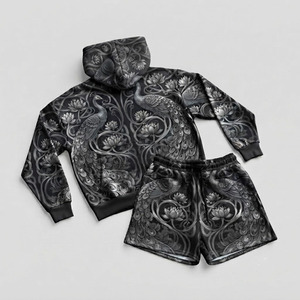 Custom Women Hoodie Fleece Sublimated <b>Twin</b> <b>Set</b> Heavyweight 2 Piece Shorts <b>Set</b> Breathable Polyester Casual Hooded Full Sleeve <b>Set</b> - Product Image 2