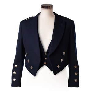 Veste Prince Charlie en laine bleu foncé écossais pour homme, 3 boutons, gilet, sur mesure, vente en gros 2026 - Product Image 1