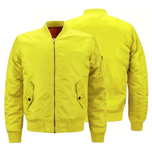 เสื้อแจ็คเก็ตบอมเบอร์สีเหลืองสำหรับผู้ชาย ผ้าโพลีเอสเตอร์ 100% แขนยาว ซิปหน้า มีกระเป๋าหน้า 2 ช่อง เสื้อคลุมสำหรับเด็กผู้ชาย เสื้อแจ็คเก็ตบอมเบอร์สำหรับฤดูหนาว - Product Image 1