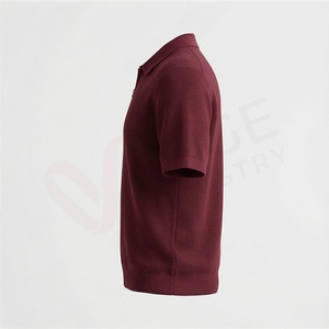 เสื้อโปโลผู้ชายสีเบอร์กันดี แขนสั้น ผ้าถัก มีซิป ดีไซน์เรียบง่าย สวมใส่สบาย ทรงปกติ - Product Image 3