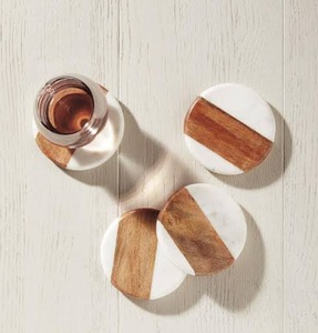 Handmade Marble Top and Wooden Base Coasters Set for <b>Table</b> <b>Protection</b>, Elegant Drink Coasters for Coffee, Tea, Wine Glasses, Per - Product Image 2