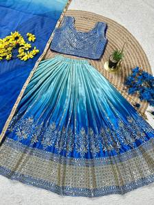 Nuevo Conjunto de Lehenga Choli de Seda Azul para Niñas, con Lentejuelas Bordadas, Estilo Bollywood, para Bodas Indias y Pakistaníes, 2026 - Product Image 3