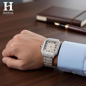 Reloj de pulsera de lujo para hombre, personalizado, al por mayor, con diamantes incrustados, bisel con corte baguette, esfera romana, cuadrado, de acero inoxidable - Product Image 1
