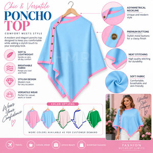 เสื้อคลุมไหมพรมคอโอ แขนทรงปีกค้างคาว แบบอสมมาตร สีฟ้าอ่อนแต่งชมพู ของชมรมนักศึกษาหญิง HMR - Product Image 6
