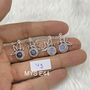 Prêt à expédier : Boucles d'oreilles pendantes en argent sterling 925 avec cabochon en quartz rose, en stock, faible MOQ - Product Image 1